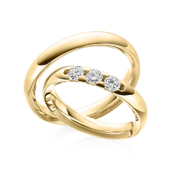 Paar klassische Trauringe/Eheringe in Gelbgold 585 mit zus. 0,45 ct. Brillant tw, si von Steinberg