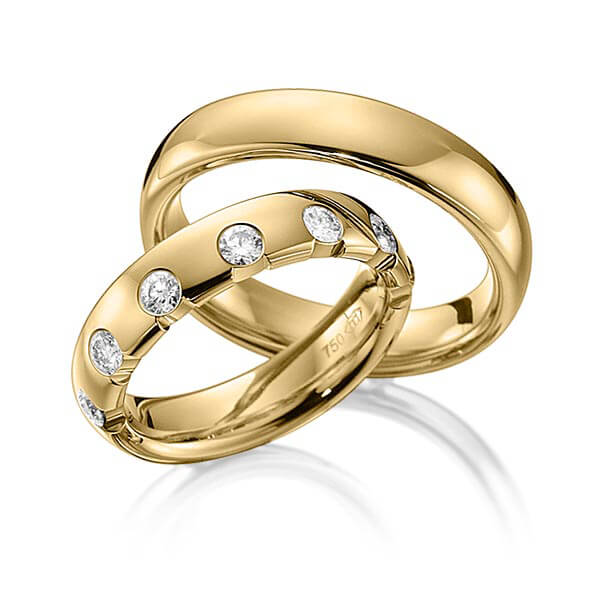 Paar klassische Trauringe/Eheringe in Gelbgold 585 mit zus. 0,49 ct. Brillant tw, si von 123GOLD