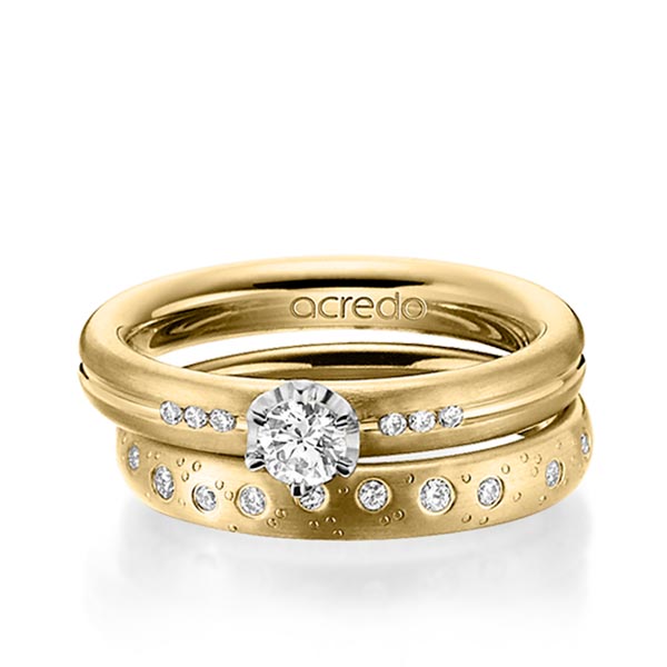 Paar klassische Trauringe/Eheringe in Gelbgold 585 mit zus. 0,519 ct. Brillant tw, si von acredo