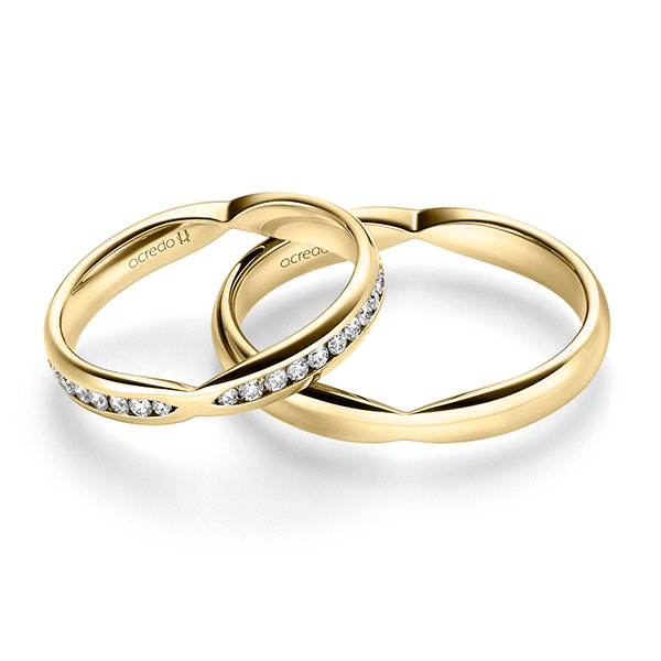 Paar klassische Trauringe/Eheringe in Gelbgold 585 mit zus. 0,542 ct. Brillant tw, si von acredo - A-2327-3 Paar klassische Trauringe/Eheringe in Gelbgold 585 mit zus. 0,542 ct. Brillant tw, si von acredo - A-2327-3