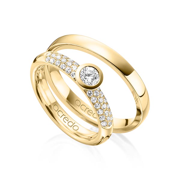 Paar klassische Trauringe/Eheringe in Gelbgold 585 mit zus. 0,61 ct. Brillant tw, si tw, vs von acredo - A-1380-4 Paar klassische Trauringe/Eheringe in Gelbgold 585 mit zus. 0,61 ct. Brillant tw, si tw, vs von acredo - A-1380-4