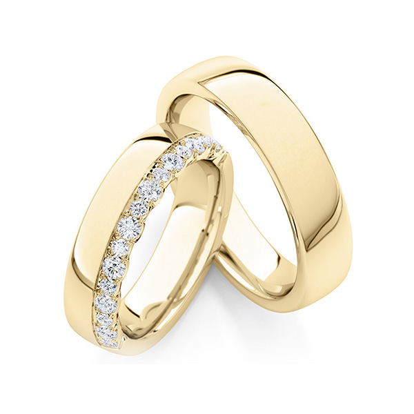 Paar klassische Trauringe/Eheringe in Gelbgold 585 mit zus. 0,76 ct. tw, si von Steinberg