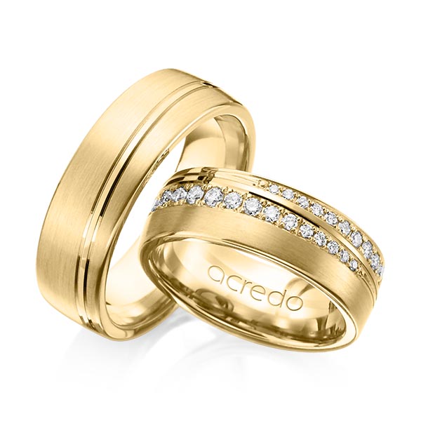 Paar klassische Trauringe/Eheringe in Gelbgold 585 mit zus. 0,884 ct. Brillant tw, si von acredo - A-1155-6