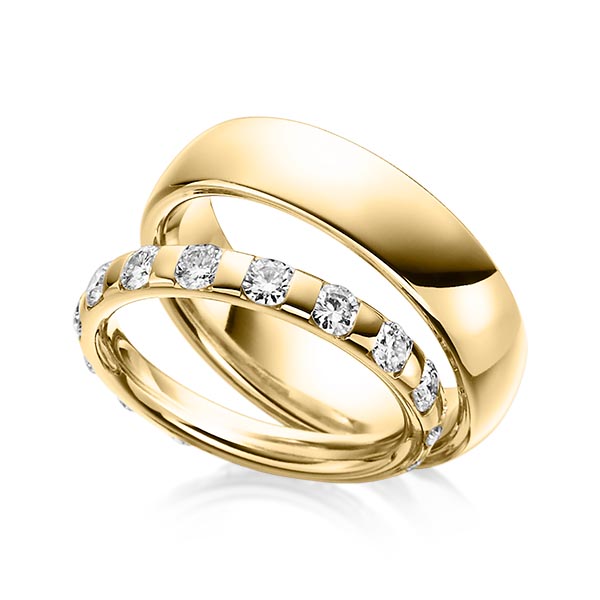 Paar klassische Trauringe/Eheringe in Gelbgold 585 mit zus. 1,6 ct. Brillant tw, si von Steinberg