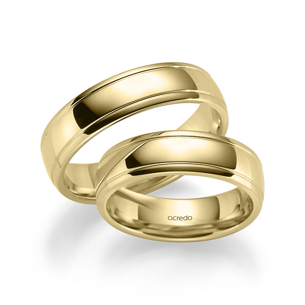 Paar klassische Trauringe/Eheringe in Gelbgold 585 von acredo