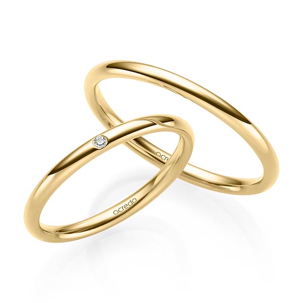 Paar klassische Trauringe/Eheringe in Gelbgold 750 mit zus. 0,01 ct. Brillant tw, si von acredo - S-1216-1 Paar klassische Trauringe/Eheringe in Gelbgold 750 mit zus. 0,01 ct. Brillant tw, si von acredo - S-1216-1