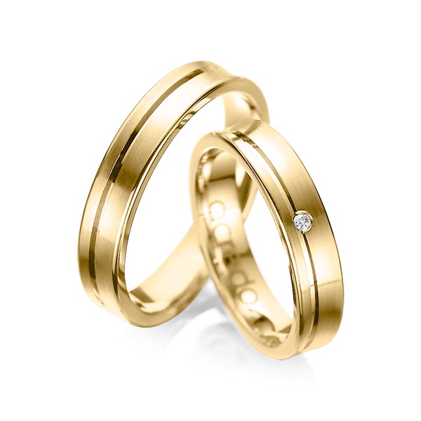 Paar klassische Trauringe/Eheringe in Gelbgold 750 mit zus. 0,02 ct. Brillant tw, si von acredo - A-1042-2
