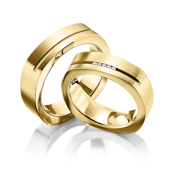 Paar klassische Trauringe/Eheringe in Gelbgold 750 mit zus. 0,05 ct. Brillant tw, si von 123gold - P-1109-4 Paar klassische Trauringe/Eheringe in Gelbgold 750 mit zus. 0,05 ct. Brillant tw, si von 123gold - P-1109-4