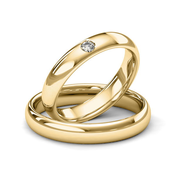 Paar klassische Trauringe/Eheringe in Gelbgold 750 mit zus. 0,06 ct. Brillant tw, si von Merii - M-1212-1 Paar klassische Trauringe/Eheringe in Gelbgold 750 mit zus. 0,06 ct. Brillant tw, si von Merii - M-1212-1