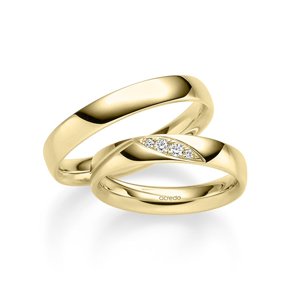 Paar klassische Trauringe/Eheringe in Gelbgold 750 mit zus. 0,08 ct. Brillant tw, si von acredo - A-2346-4 Paar klassische Trauringe/Eheringe in Gelbgold 750 mit zus. 0,08 ct. Brillant tw, si von acredo - A-2346-4