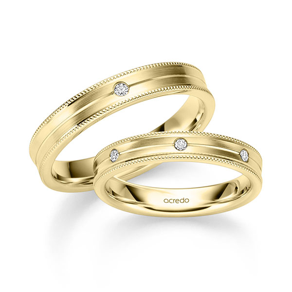 Paar klassische Trauringe/Eheringe in Gelbgold 750 mit zus. 0,125 ct. Brillant tw, si von acredo - S-1333-4