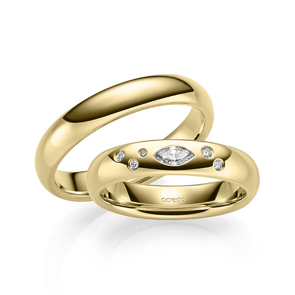 Paar klassische Trauringe/Eheringe in Gelbgold 750 mit zus. 0,148 ct. Brillant tw, vs von acredo - A-2134-3
