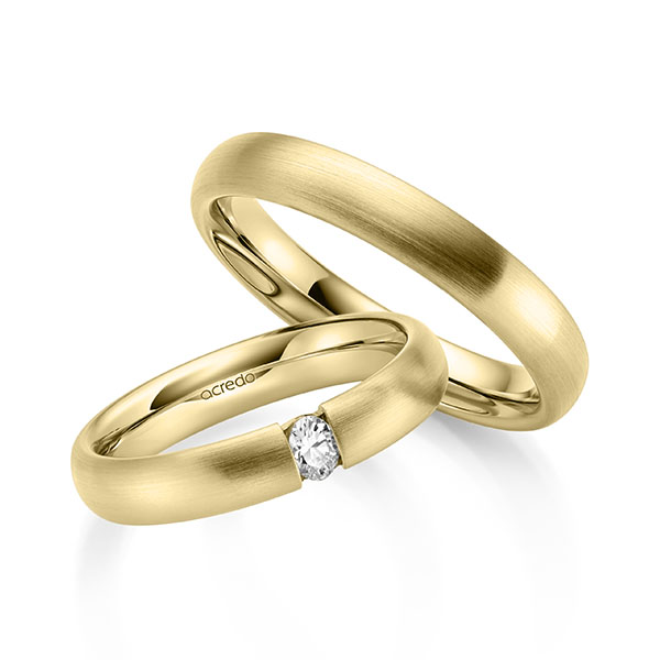 Paar klassische Trauringe/Eheringe in Gelbgold 750 mit zus. 0,1 ct. tw, vs von acredo - A-2141-2