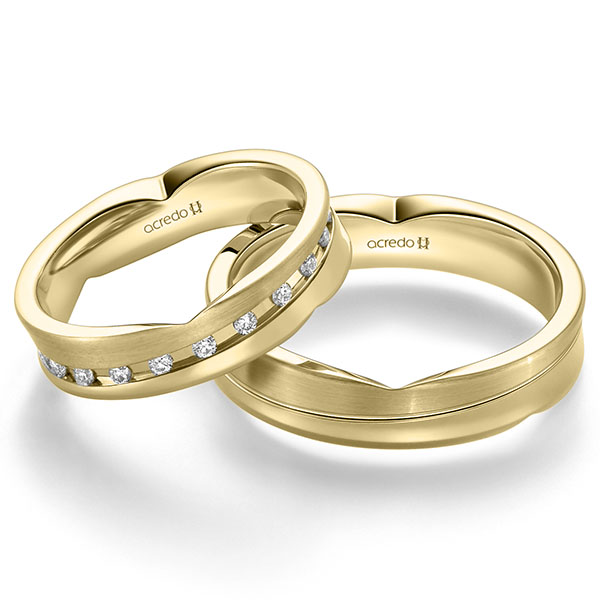 Paar klassische Trauringe/Eheringe in Gelbgold 750 mit zus. 0,315 ct. Brillant tw, si von acredo - A-2363-8