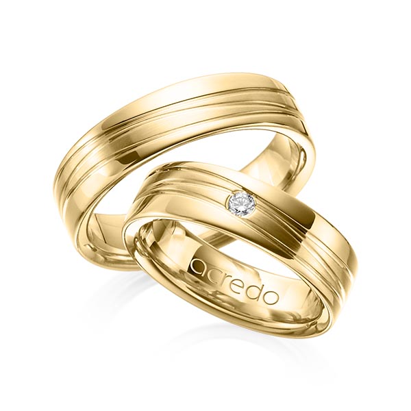 Paar klassische Trauringe/Eheringe in Gelbgold 916 mit zus. 0,05 ct. Brillant tw, si von acredo - A-1154-5