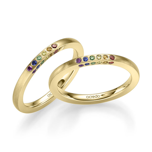 Paar klassische Trauringe/Eheringe in Gelbgold 916 mit zus. 0,432 ct. Brillant tw, si von acredo - A-2197-2