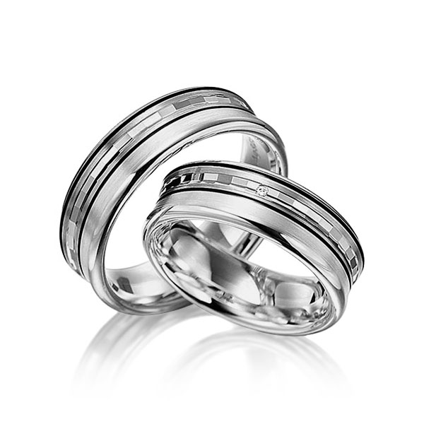 Paar klassische Trauringe/Eheringe in Graugold 585 mit zus. 0,005 ct. Brillant tw, si von Merii