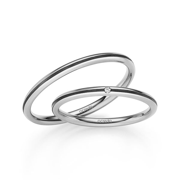 Paar klassische Trauringe/Eheringe in Graugold 585 mit zus. 0,008 ct. Brillant tw, si von acredo