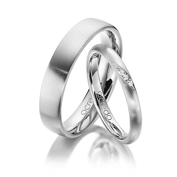 Paar klassische Trauringe/Eheringe in Graugold 585 mit zus. 0,015 ct. Brillant tw, si von acredo