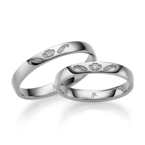 Paar klassische Trauringe/Eheringe in Graugold 585 mit zus. 0,01 ct. Brillant tw, si von Merii