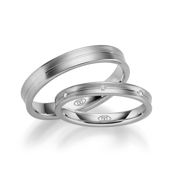 Paar klassische Trauringe/Eheringe in Graugold 585 mit zus. 0,024 ct. Brillant tw, si - NP-1215-5