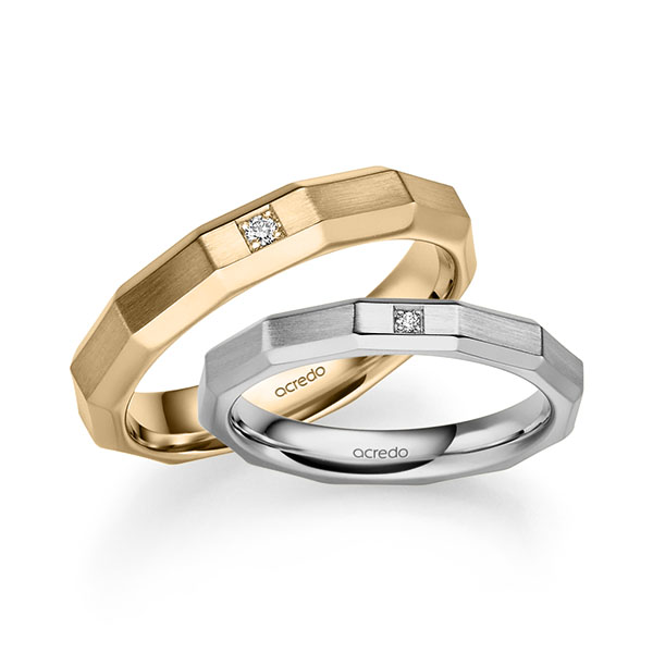 Paar klassische Trauringe/Eheringe in Graugold 585 mit zus. 0,028 ct. Brillant tw, si von acredo