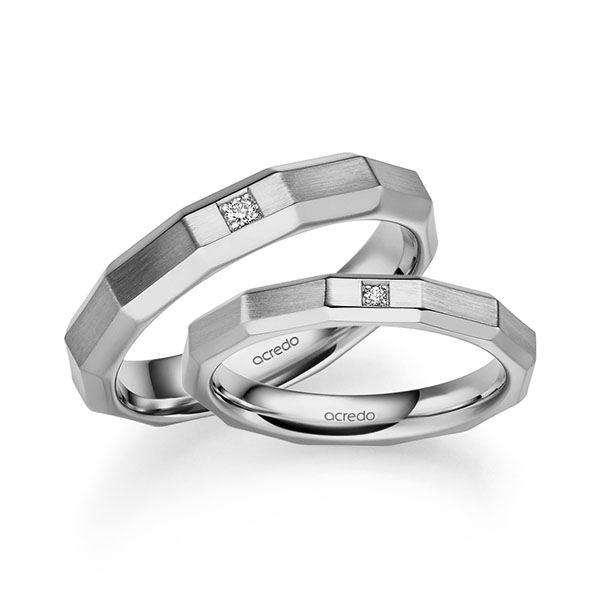 Paar klassische Trauringe/Eheringe in Graugold 585 mit zus. 0,028 ct. Brillant tw, si von acredo