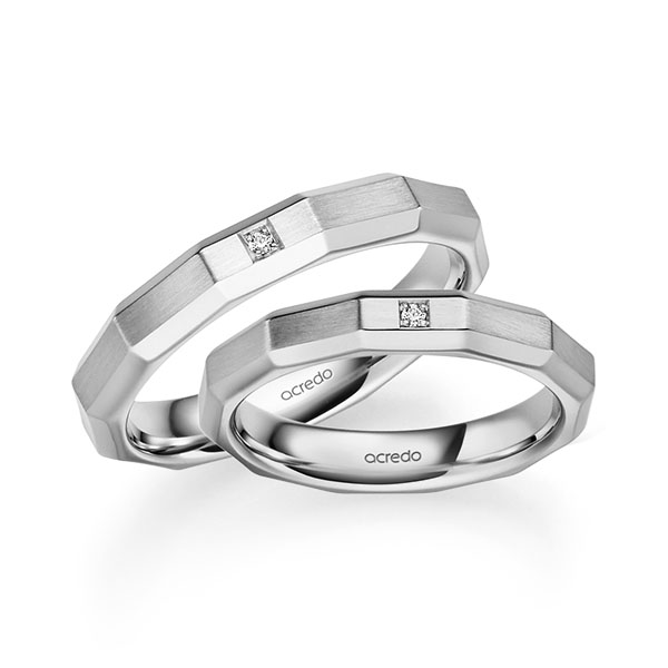 Paar klassische Trauringe/Eheringe in Graugold 585 mit zus. 0,02 ct. Brillant tw, si von acredo