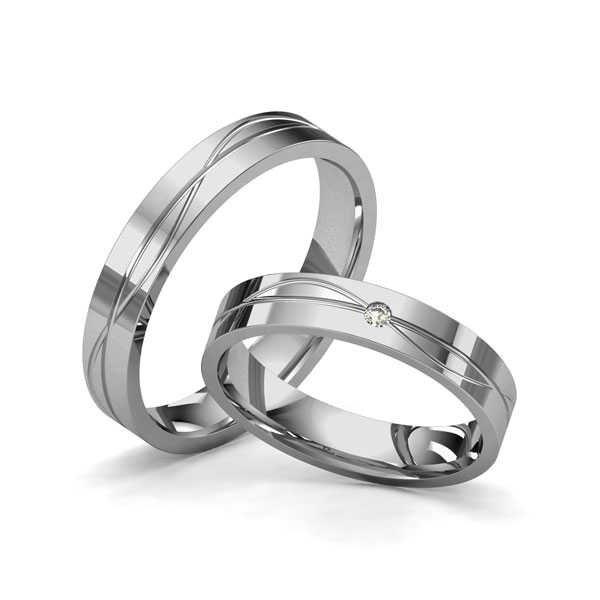 Paar klassische Trauringe/Eheringe in Graugold 585 mit zus. 0,02 ct. Brillant tw, si von Merii
