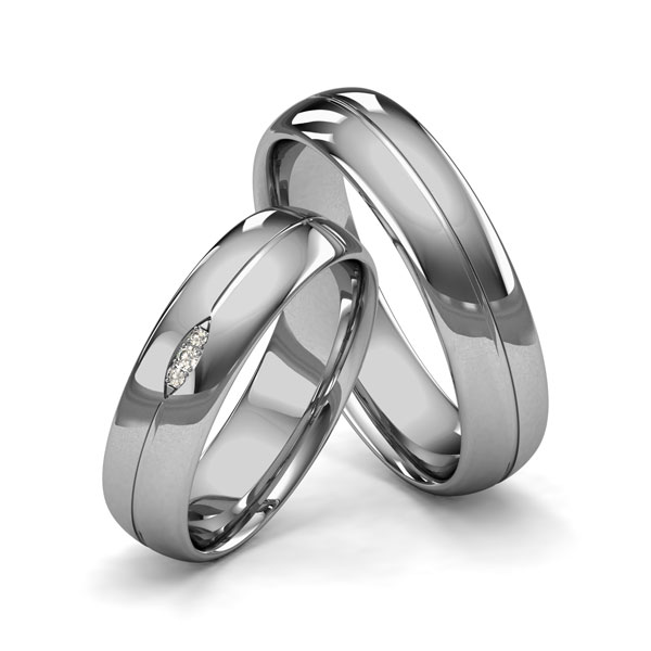 Paar klassische Trauringe/Eheringe in Graugold 585 mit zus. 0,02 ct. Brillant tw, si von Merii
