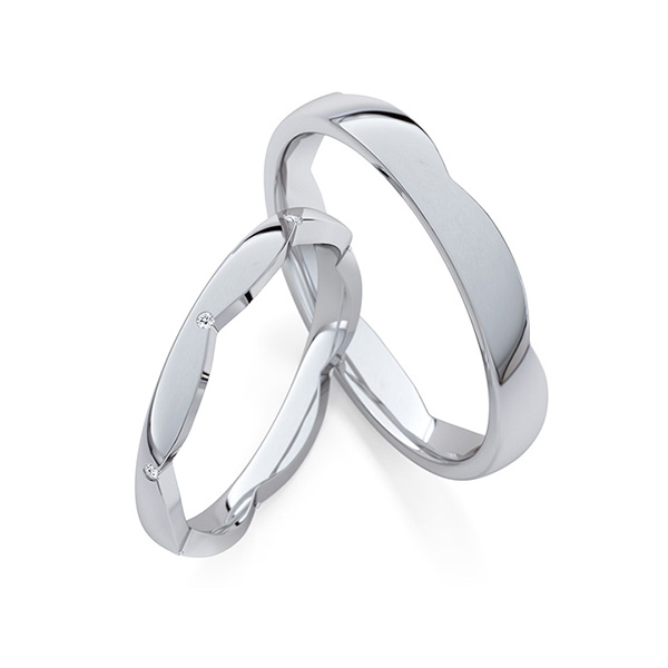 Paar klassische Trauringe/Eheringe in Graugold 585 mit zus. 0,035 ct. Brillant tw, si von Steinberg - Q-1750-5