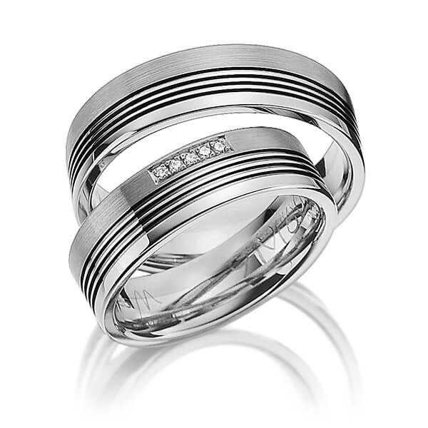 Paar klassische Trauringe/Eheringe in Graugold 585 mit zus. 0,035 ct. Brillant tw, vs von Merii