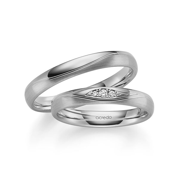 Paar klassische Trauringe/Eheringe in Graugold 585 mit zus. 0,038 ct. Brillant tw, si von acredo