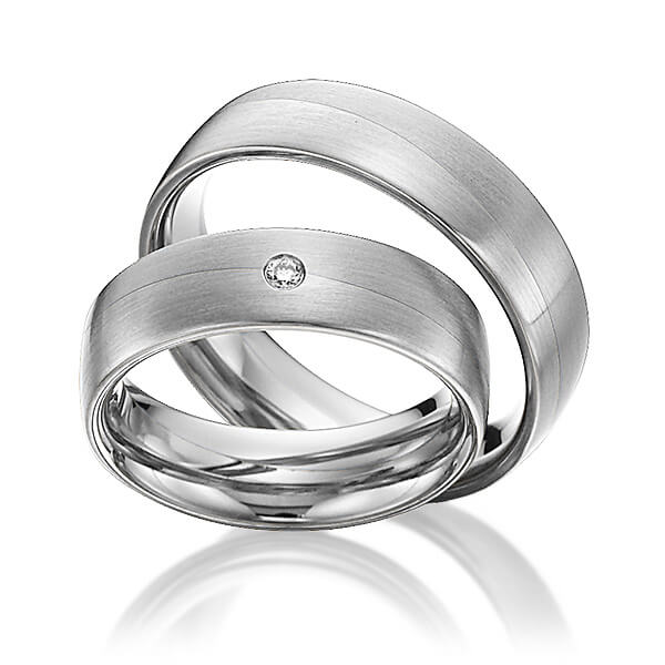 Paar klassische Trauringe/Eheringe in Graugold 585 mit zus. 0,03 ct. Brillant tw, si von 123GOLD