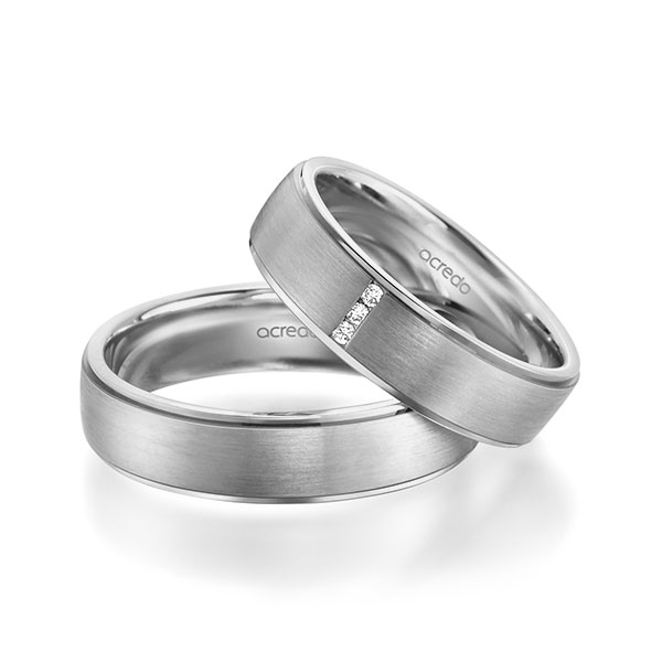 Paar klassische Trauringe/Eheringe in Graugold 585 mit zus. 0,03 ct. Brillant tw, si von acredo - A-1943-8