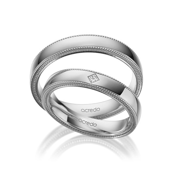 Paar klassische Trauringe/Eheringe in Graugold 585 mit zus. 0,03 ct. Prinzess-Diamant tw, si von acredo