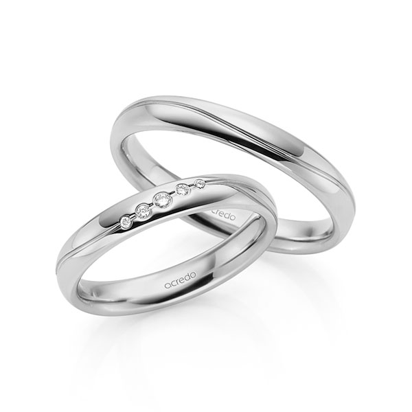 Paar klassische Trauringe/Eheringe in Graugold 585 mit zus. 0,041 ct. Brillant tw, si von acredo - A-1705-8