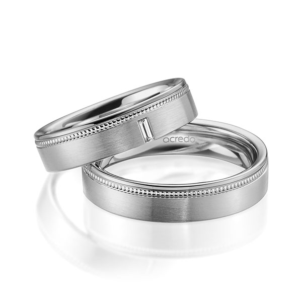 Paar klassische Trauringe/Eheringe in Graugold 585 mit zus. 0,05 ct. Baguette-Diamant tw, vs von acredo - A-1753-8 Paar klassische Trauringe/Eheringe in Graugold 585 mit zus. 0,05 ct. Baguette-Diamant tw, vs von acredo - A-1753-8