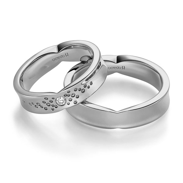 Paar klassische Trauringe/Eheringe in Graugold 585 mit zus. 0,05 ct. Brillant tw, si von acredo