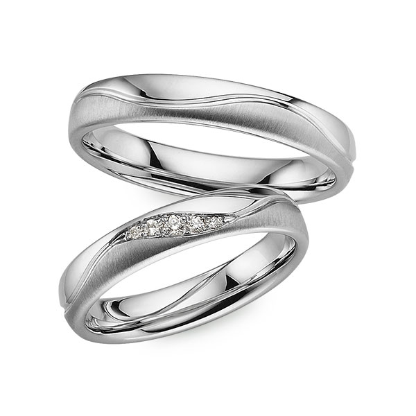 Paar klassische Trauringe/Eheringe in Graugold 585 mit zus. 0,05 ct. Brillant tw, si von Merii