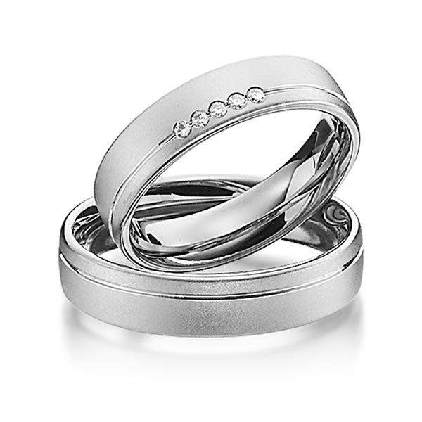 Paar klassische Trauringe/Eheringe in Graugold 585 mit zus. 0,05 ct. Brillant tw, si von Steinberg