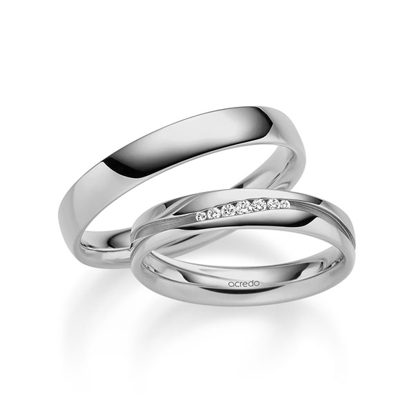 Paar klassische Trauringe/Eheringe in Graugold 585 mit zus. 0,063 ct. Brillant tw, si von acredo