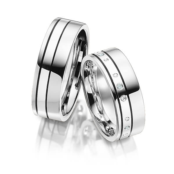 Paar klassische Trauringe/Eheringe in Graugold 585 mit zus. 0,06 ct. Brillant tw, vs iceblue von Merii - M-1164-2 Paar klassische Trauringe/Eheringe in Graugold 585 mit zus. 0,06 ct. Brillant tw, vs iceblue von Merii - M-1164-2