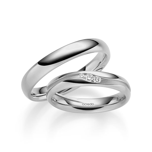 Paar klassische Trauringe/Eheringe in Graugold 585 mit zus. 0,085 ct. Brillant tw, si von acredo - A-2344-5