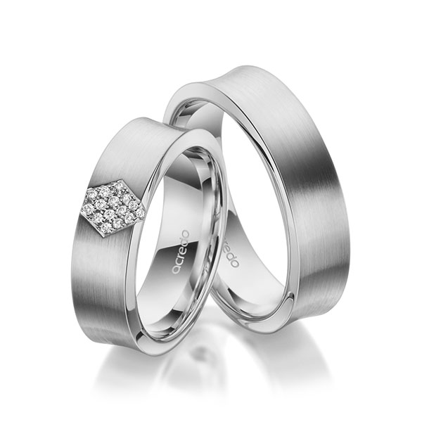 Paar klassische Trauringe/Eheringe in Graugold 585 mit zus. 0,08 ct. Brillant tw, si von acredo - A-1975-5 Paar klassische Trauringe/Eheringe in Graugold 585 mit zus. 0,08 ct. Brillant tw, si von acredo - A-1975-5
