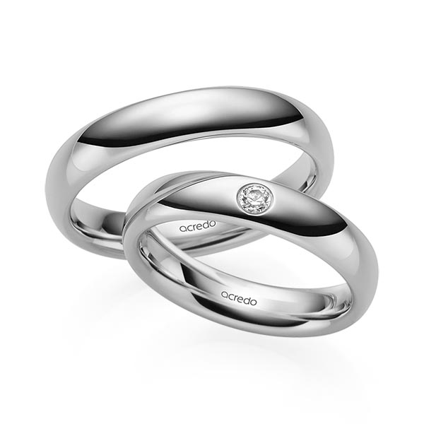 Paar klassische Trauringe/Eheringe in Graugold 585 mit zus. 0,08 ct. Brillant tw, si von acredo