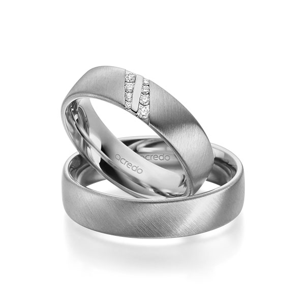 Paar klassische Trauringe/Eheringe in Graugold 585 mit zus. 0,096 ct. Brillant tw, si von acredo