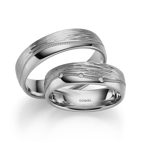 Paar klassische Trauringe/Eheringe in Graugold 585 mit zus. 0,09 ct. Brillant tw, si von acredo