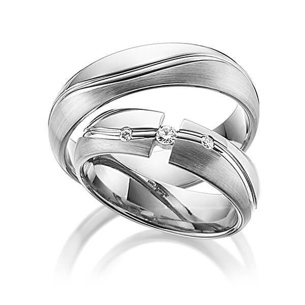 Paar klassische Trauringe/Eheringe in Graugold 585 mit zus. 0,09 ct. Brillant tw, si von Steinberg - Q-1187-8 Paar klassische Trauringe/Eheringe in Graugold 585 mit zus. 0,09 ct. Brillant tw, si von Steinberg - Q-1187-8