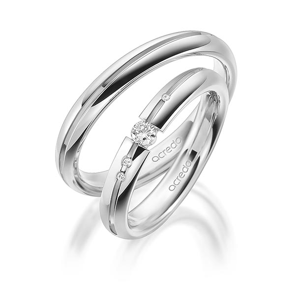 Paar klassische Trauringe/Eheringe in Graugold 585 mit zus. 0,115 ct. Brillant tw, si von acredo